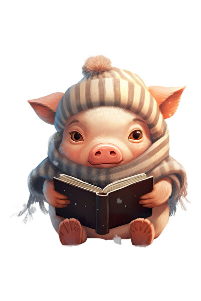 StoryGift Romania Sticker Eticheta 50CM cu un purcelus cu fular si caciula, i...