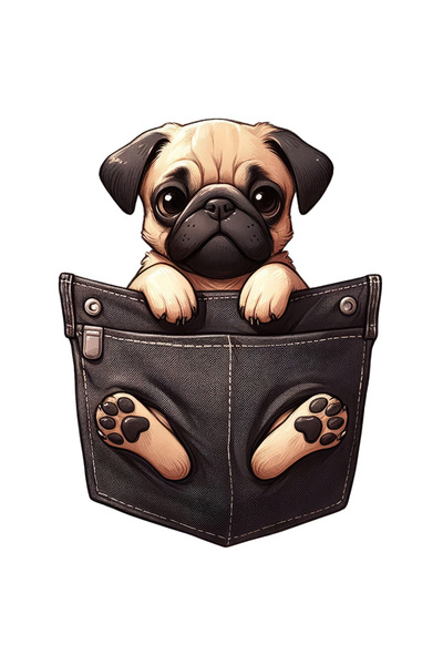 StoryGift Romania Sticker Eticheta 50CM cu un catel Pug, ilustratie, trist, i...