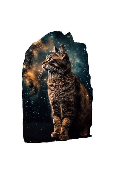 StoryGift Romania Sticker Adeziv 90CM cu Portret Pisica in Spatiu, Pisica Uitandu-se la Stele, Pisoi Maroniu, Sp