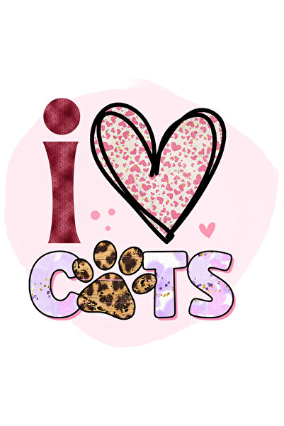 StoryGift Romania Sticker Eticheta 40CM cu mesajul "I love cats", iubesc pisi...