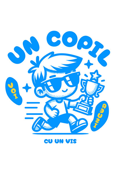 StoryGift Romania Sticker Eticheta 50CM Adeziv Un Baiat Copil cu o Cupa de Ca...