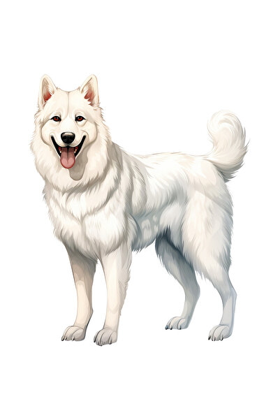 StoryGift Romania Sticker Autocolant 70CM cu un caine alb bucuros, ilustratie...