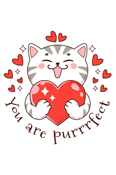 StoryGift Romania Sticker Autocolant 70CM cu o pisicuta care tine o inima cu ...