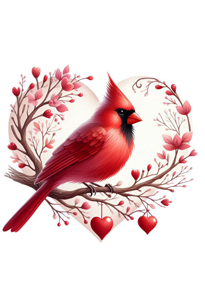 StoryGift Romania Sticker Adeziv 90CM cu o pasare rosie, ilustratie, inimioar...