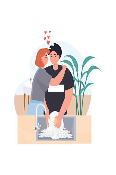 StoryGift Romania Sticker Eticheta 40CM Cu Sarut, Cuplu, Vase, Chiuveta, Iubire, cu Margini Albe, PVC Vinyl 40 cm