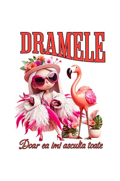 StoryGift Romania Adhesive Sticker 90CM Adhesive Coquettish Girl and Flamingo Bird Funny Text Only She Listens to Me Everything