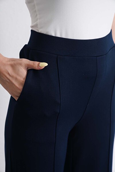 neroverde Lacivert Beli Lastikli Önü Dikişli Pantolon