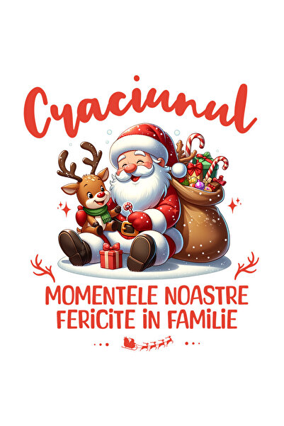 StoryGift Romania Sticker Autocolant 70CM cu Mos Craciun Animat Cu Ren Si Sac...