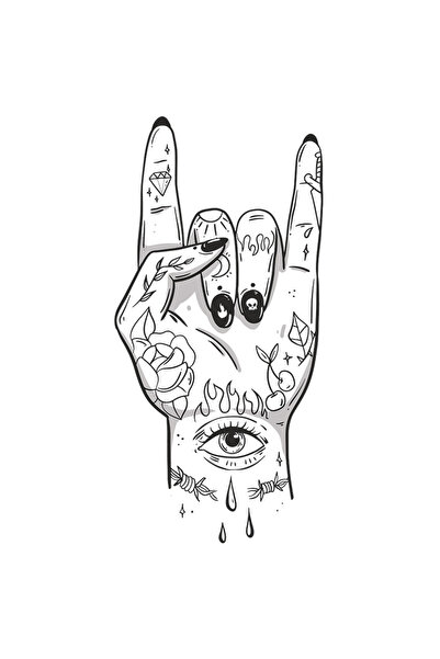 StoryGift Romania Sticker Autocolant 70CM Cu Mana Aratand Semnul Rock, mana Feminina Plina De Tatuaje, Fara Abuz