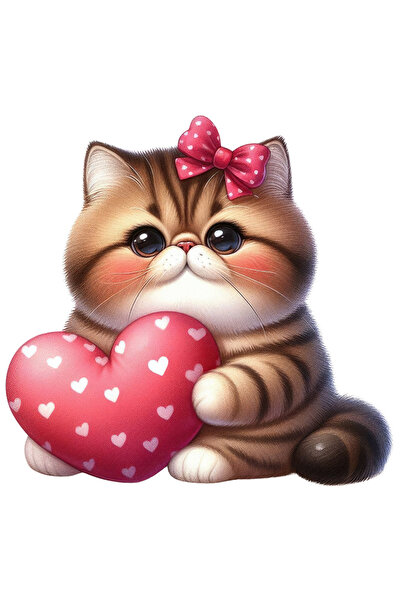 StoryGift Romania Sticker Adeziv 90CM cu o pisicuta grasuta care tine o inima...