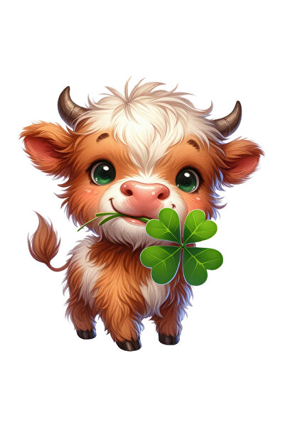 StoryGift Romania Sticker Eticheta 40CM cu un pui de zimbru vesel, ilustratie, grija, trifoi cu patru foi, noroc