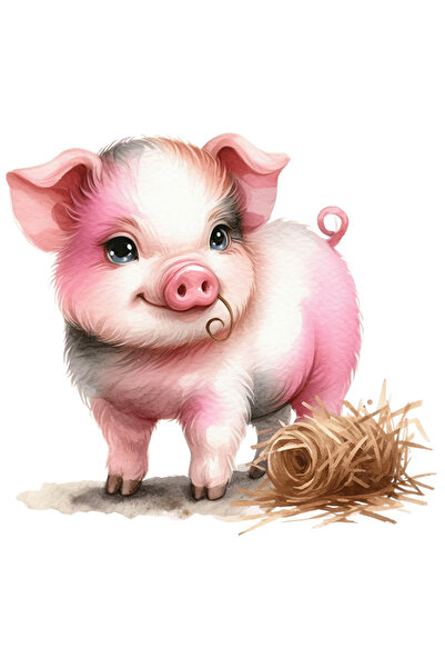 StoryGift Romania Sticker Autocolant 70CM cu un purcelus, paie, roz, animalut...