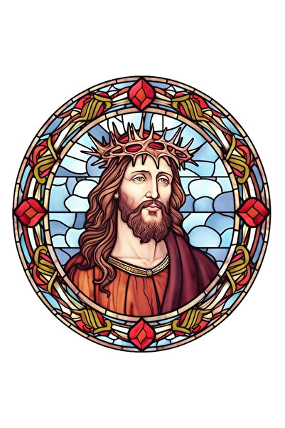 StoryGift Romania Sticker Autocolant 70CM cu Iisus Hristos, ilustratie, stil mozaic, coroana din spini, bunatate