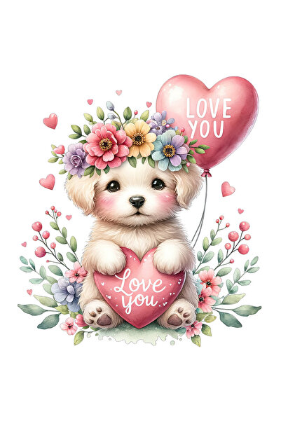 StoryGift Romania Sticker Cu Un Catelus, Ilustratie, Tine O Inimioara Cu Mesa...