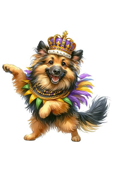 StoryGift Romania Sticker Adeziv 90CM cu un caine care danseaza, bucuros, ilustratie, coroana regala, pene, dist