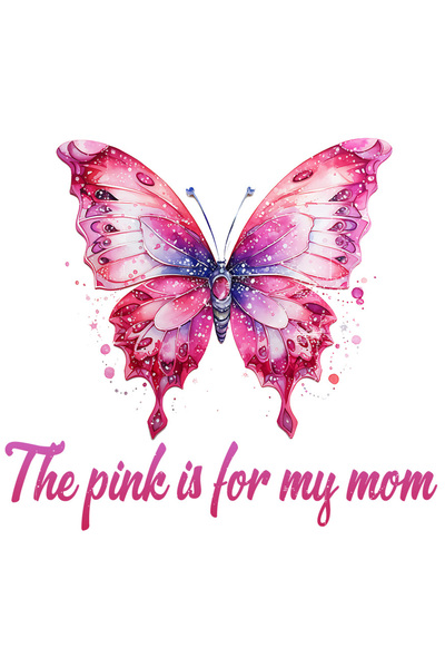 StoryGift Romania Sticker Eticheta 40CM cu un fluture frumos colorat cu mesajul "The pink is for my mom", ilustr