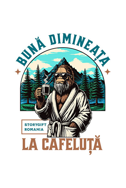 StoryGift Romania Sticker Autocolant 70CM cu Gorila Animal Blanos Cu Cana De Cafea Calda In Natura Padure cu Mar