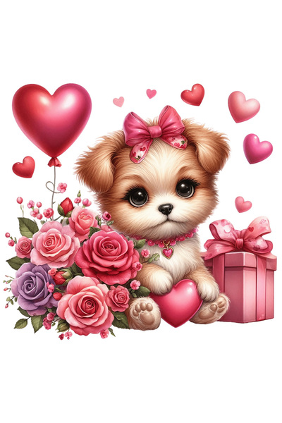 StoryGift Romania Sticker Autocolant 70CM cu o catelusa serioasa care are o inimioara, ilustratie, cadou, tranda