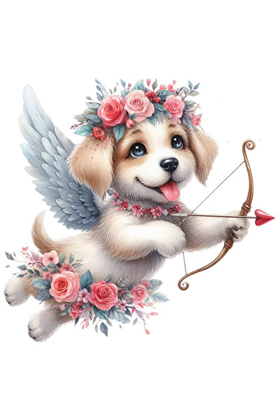 StoryGift Romania Sticker Autocolant 70CM cu un catelus Cupidon, ilustratie, trage cu arcul, coroana din flori,