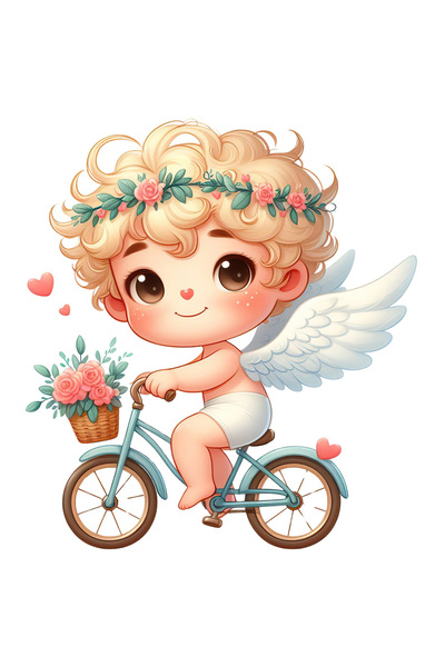 StoryGift Romania Sticker Autocolant 70CM cu un bebelus cu aripi care merge cu bicicleta, plimbare, ilustratie,