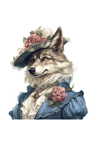 StoryGift Romania Sticker Eticheta 50CM cu un lup in haine de epoca, ilustrat...