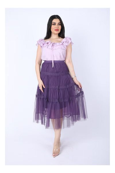 FULLJOY Elegant two-piece set: a mauve blouse and a purple tulle skirt