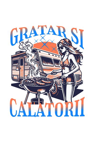 StoryGift Romania Sticker Eticheta 40CM cu Fata Costum De Baie Gratar Cu Rulota Text Gratar Si Calatorii, Relaxa