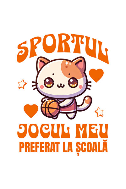 StoryGift Romania Sticker Autocolant 70CM cu Pisica Cu Minge De Baschet Text Sportul Jocul Meu Preferat La Scoal