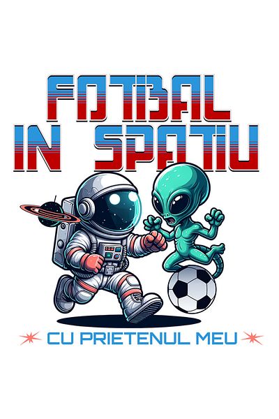 StoryGift Romania Sticker Eticheta 40CM cu Extraterestru Si Astronaut Meci Fotbal In Spatiu, Prietenii mei cu Ma