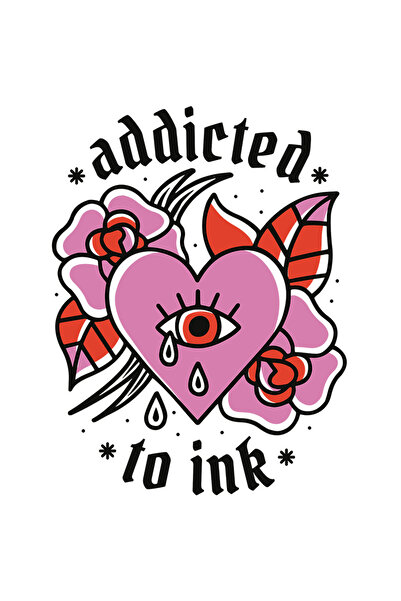 StoryGift Romania Sticker Cu Inima Cu Ochii Plangand, Text In Engleza Addicted To Ink, Flori Tropicale, Cu M