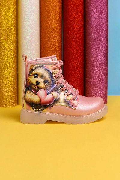 Limoya Παιδικές μπότες Liselle Pink Line με στάμπα με κορδόνια