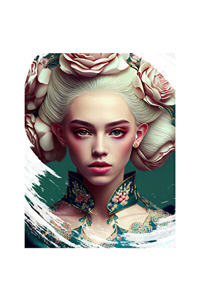 StoryGift Romania Sticker Autocolant 70CM Cu Portret 'Mira', Flori In Par Blond, Ochii Albastri, Zeita Floriilor