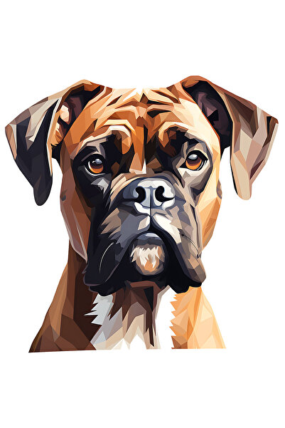 StoryGift Romania Sticker Eticheta 40CM cu un caine Boxer, ilustratie, stil poligonal, serios, pentru iubitorii