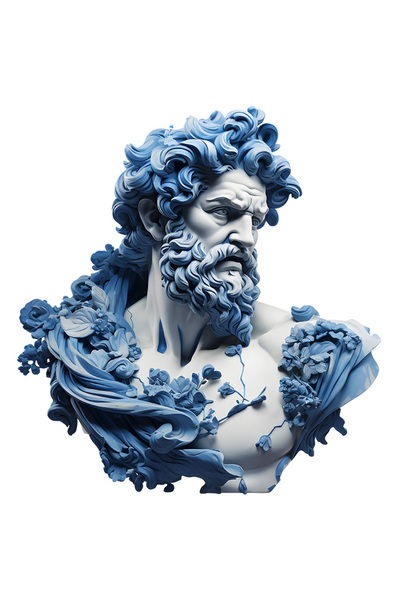 StoryGift Romania Sticker Adeziv 90CM cu o statuie din Grecia, ilustratie, Zeus, mitologie, putere, putin supara