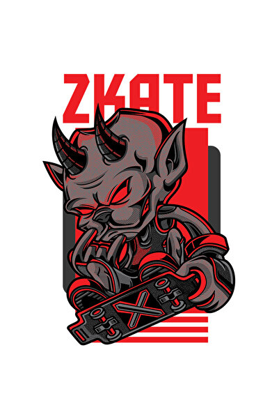 StoryGift Romania Sticker Adeziv 90CM cu Demon Rosu Pe Skateboard, Skate, Dia...