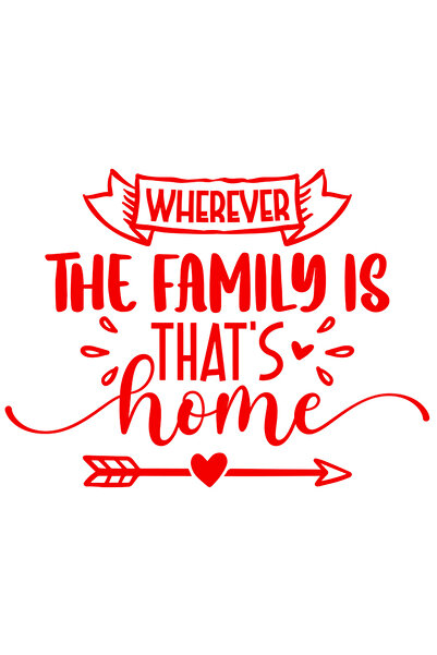 StoryGift Romania Sticker Autocolant 30CM Exterior cu inimioare si textul "Wherever the family is, that's home"