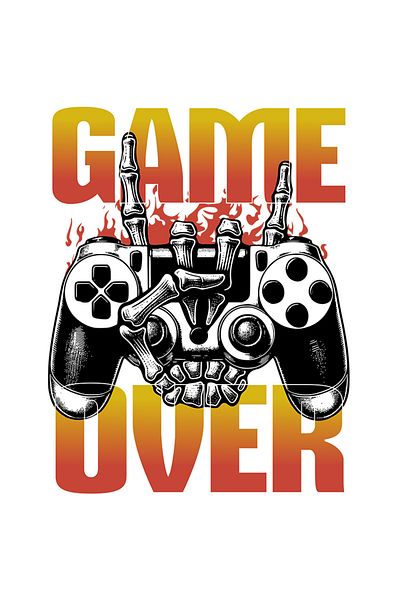 StoryGift Romania 90CM Adhesive Sticker with Video Game Controller With Skeleton Hand Text Game Over, Gamer Digital World with