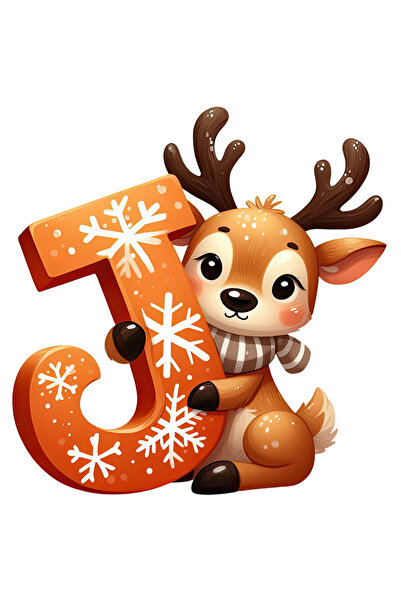 StoryGift Romania Sticker Adeziv 90CM cu un ren care tine litera "J", ilustra...