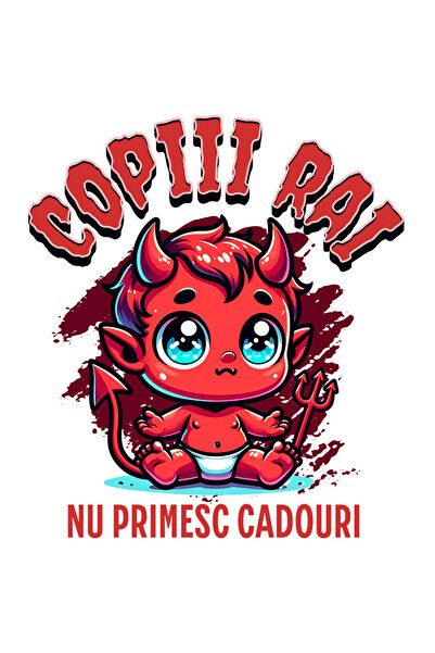 StoryGift Romania Sticker Adeziv 90CM cu Bebe Diavol Cu Furca Si Coarne Text Copii Rai Nu primesc Cadouri cu Mar