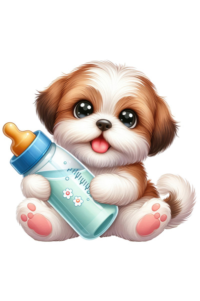 StoryGift Romania Sticker Eticheta 40CM cu un catelus blanos care tine un bib...