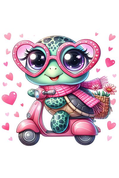 StoryGift Romania Sticker Eticheta 50CM cu o broasca testoasa care conduce un scuter, ilustratie, viteza, fular,