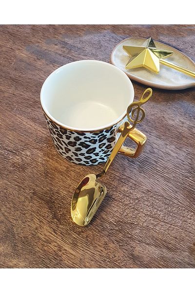 LOVYCO Gold Melodi, Note Key Shaped Mini Coffee, Tea Presentation Spoon 1 Piece 14 cm