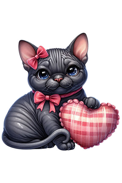 StoryGift Romania Sticker Eticheta 40CM cu o pisicuta neagra care tine o inim...