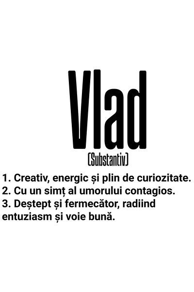 StoryGift Romania Sticker Cu Numele Vlad, Cu Mesaj Motivational, Creativ, Energic, Curios, Destept, Fermecat