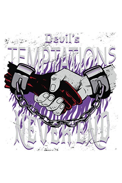 StoryGift Romania Sticker Adeziv 90CM Cu Mesaj In Engleza Devil's Temptations Never End, Catuse, cu Margini Alb