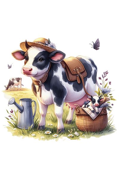 StoryGift Romania Sticker Autocolant 70CM cu vacute pe camp, la pascut, palarie, cos, plante, flori, verdeata, i