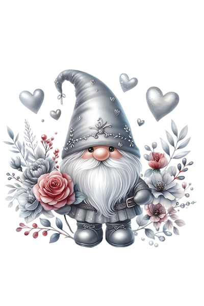 StoryGift Romania Sticker Eticheta 50CM cu un pitic, ilustratie, inimi, flori...
