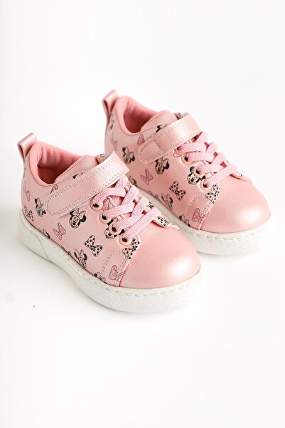 Limoya Eini Pink Cartoon Character Printed Lace up Baby Sports Shoes with Ratchet Detail