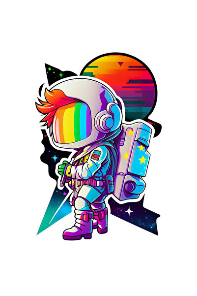 StoryGift Romania Sticker Adeziv 90CM Cu Astronaut Multicolor, Cu freza Porto...