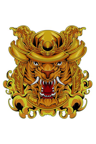 StoryGift Romania Sticker With Tiger, Helmet, Samurai, Armor, Asian, With White Borders, Pvc Vinyl 50 Cm